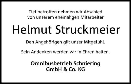 Anzeige von Helmut Struckmeier von 4401