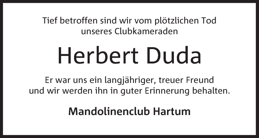  Traueranzeige für Herbert Duda vom 02.12.2023 aus Mindener Tageblatt