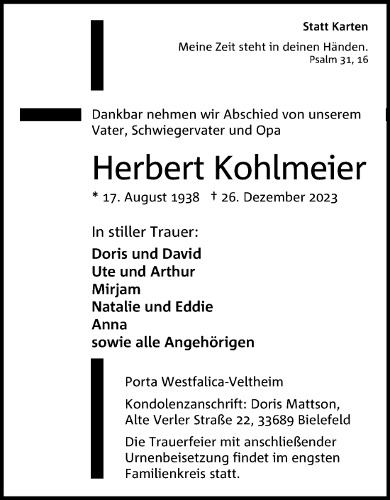 Anzeige von Herbert Kohlmeier von 4401