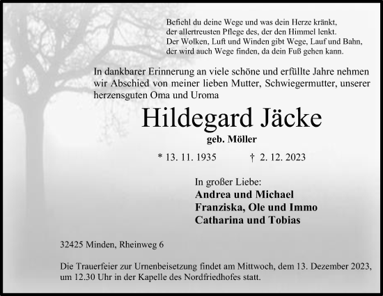 Anzeige von Hildegard Jäcke von 4401