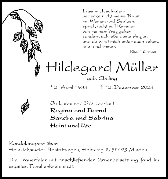 Anzeige von Hildegard Müller von 4401