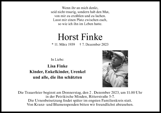 Anzeige von Horst Finke von 4401