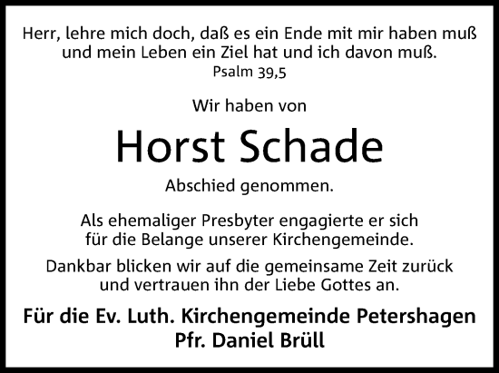 Anzeige von Horst Schade von 4401