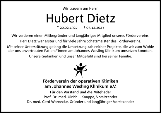 Anzeige von Hubert Dietz von 4401