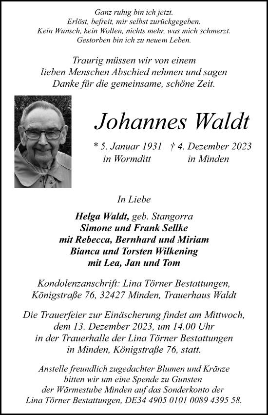 Anzeige von Johannes Waldt von 4401