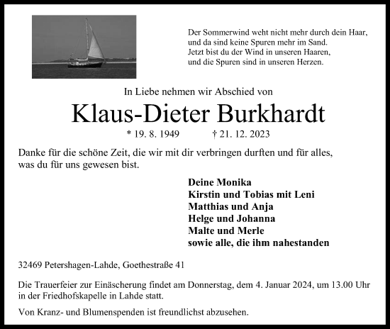 Anzeige von Klaus-Dieter Burkhardt von 4401