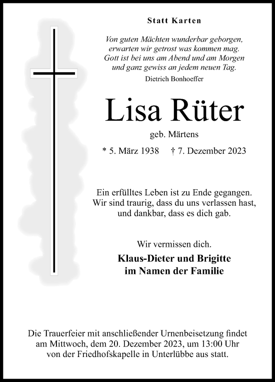 Anzeige von Lisa Rüter von 4401