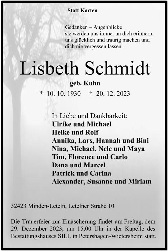 Anzeige von Lisbeth Schmidt von 4401