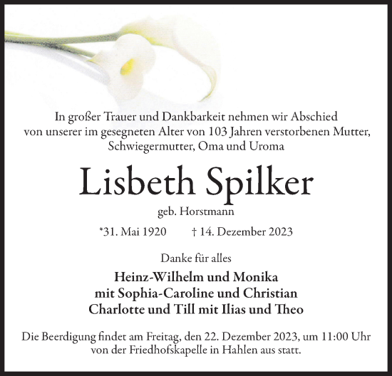 Anzeige von Lisbeth Spilker von 4401