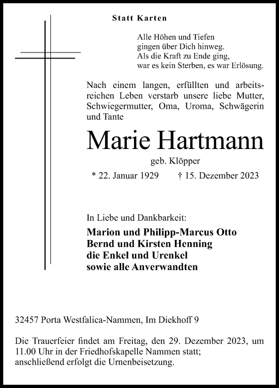 Anzeige von Marie Hartmann von 4401