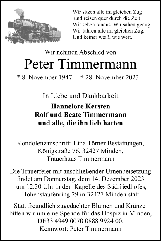 Anzeige von Peter Timmermann von 4401