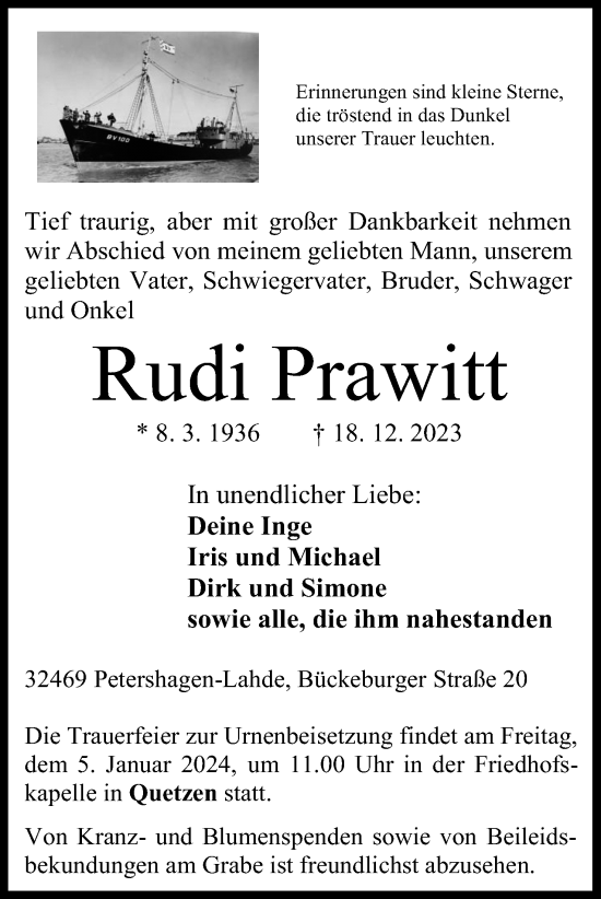 Anzeige von Rudi Prawitt von 4401