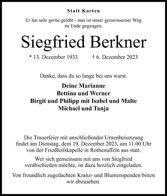 Anzeige von Siegfried Berkner von 4401