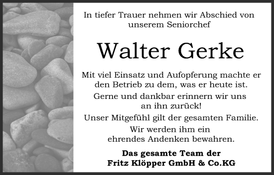 Anzeige von Walter Gerke von 4401