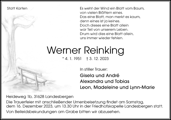 Anzeige von Werner Reinking von 4401