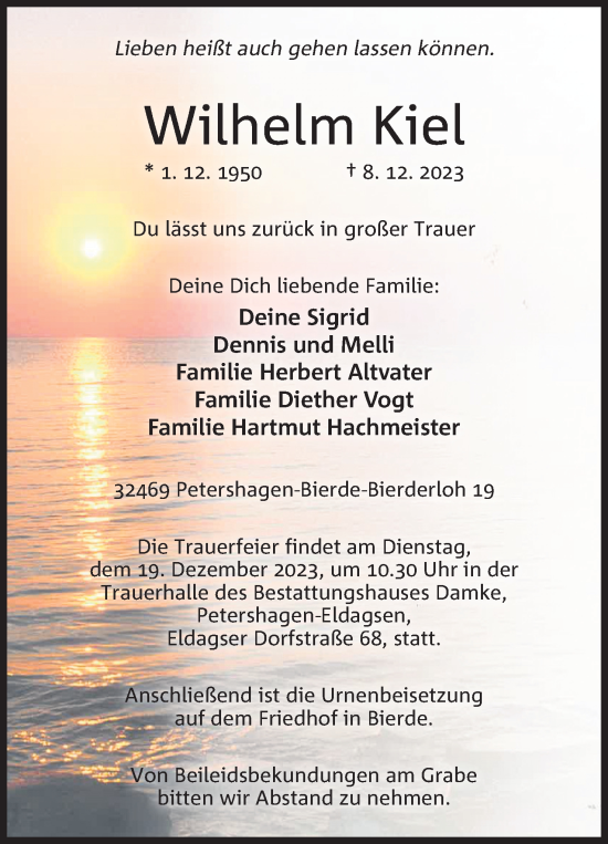 Anzeige von Wilhelm Kiel von 4401