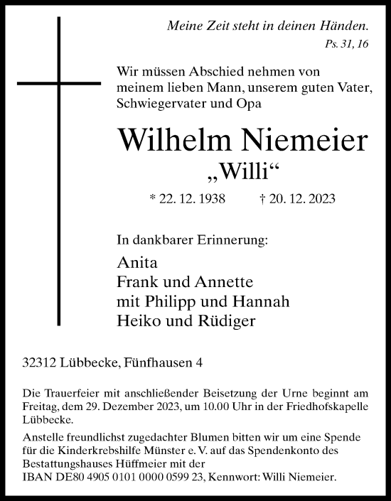 Anzeige von Wilhelm Niemeier von 4401