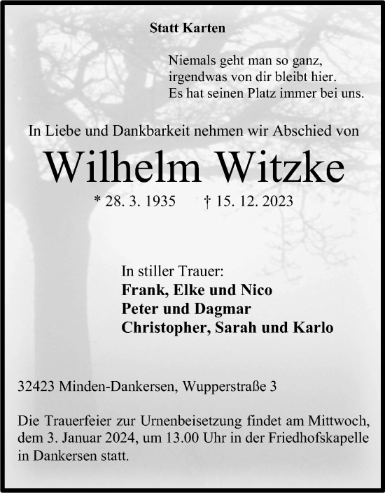 Anzeige von Wilhelm Witzke von 4401