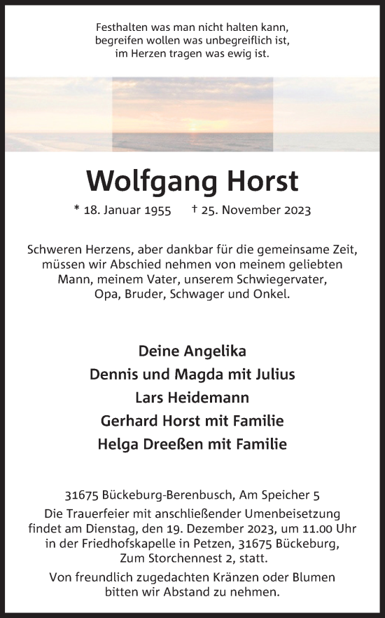 Anzeige von Wolfgang Horst von 4401