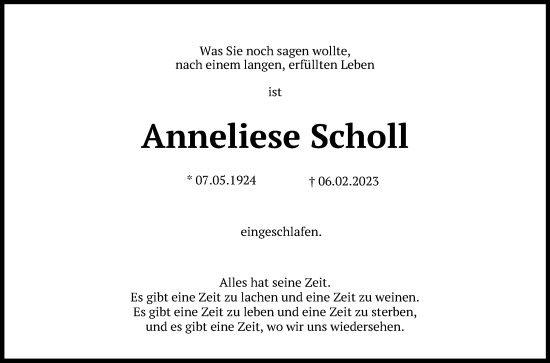 Anzeige von Anneliese Scholl von Mindener Tageblatt