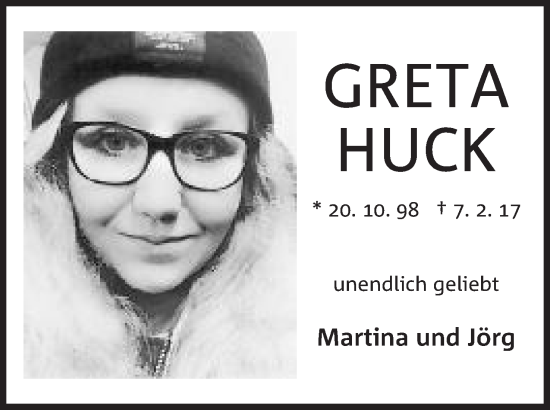 Anzeige von Greta Huck von Mindener Tageblatt