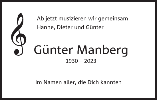 Anzeige von Günter Manberg von Mindener Tageblatt