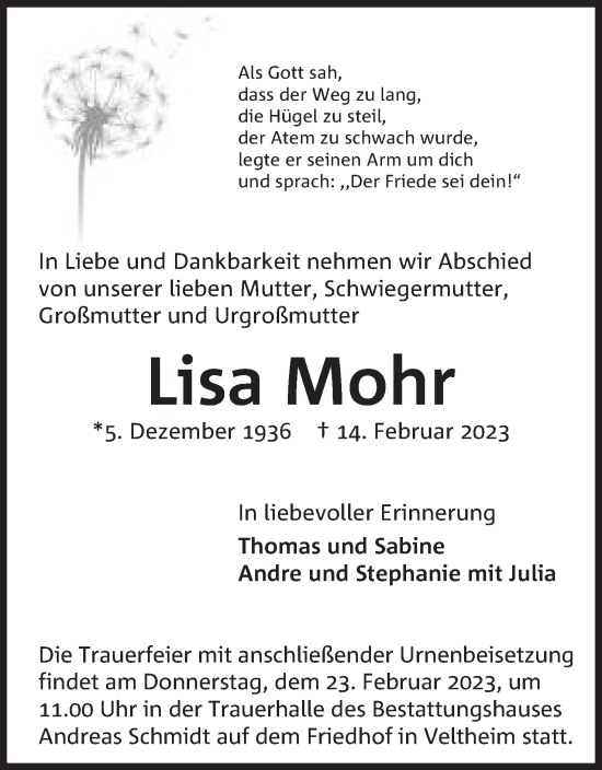 Anzeige von Lisa Mohr von Mindener Tageblatt