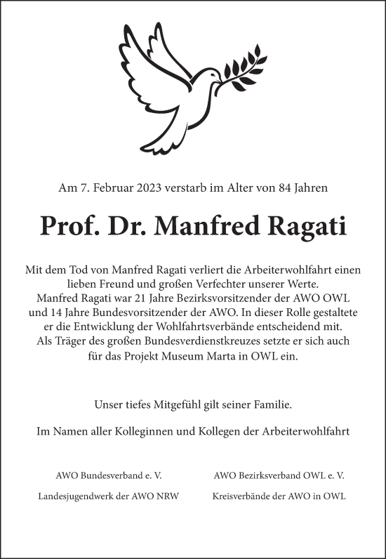 Anzeige von Manfred Ragati von Mindener Tageblatt
