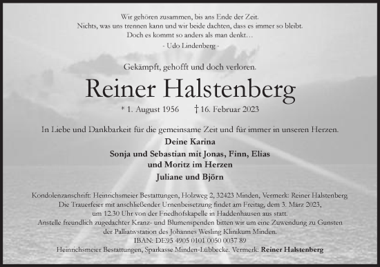 Anzeige von Reiner Halstenberg von Mindener Tageblatt