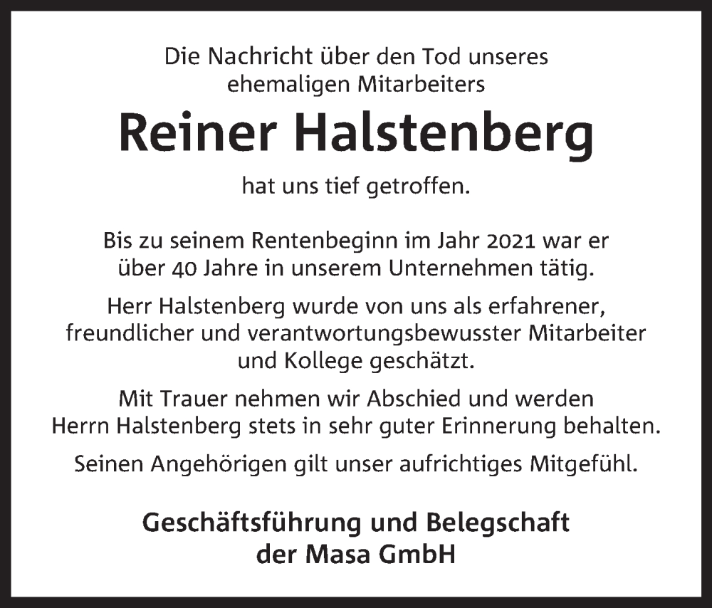  Traueranzeige für Reiner Halstenberg vom 25.02.2023 aus Mindener Tageblatt
