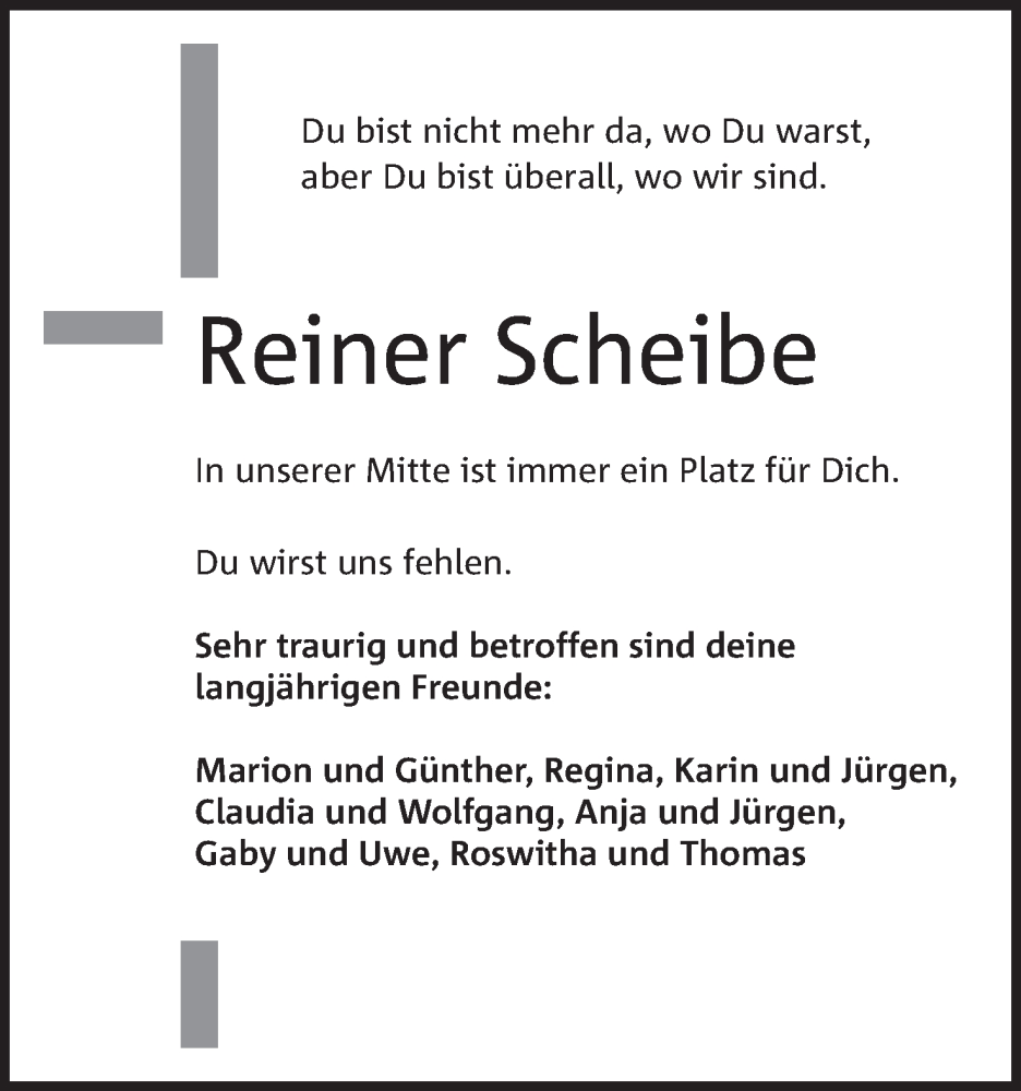 Traueranzeige für Reiner Scheibe vom 18.02.2023 aus Mindener Tageblatt