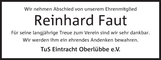 Anzeige von Reinhard Faut von Minden