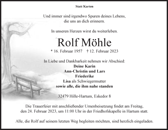 Anzeige von Rolf Möhle von Mindener Tageblatt