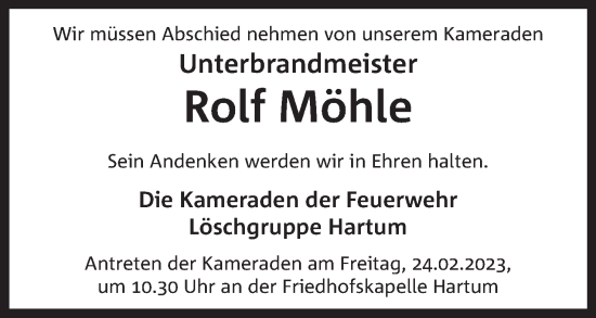 Anzeige von Rolf Möhle von Mindener Tageblatt