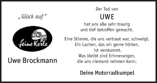 Anzeige von Uwe Brockmann von Mindener Tageblatt