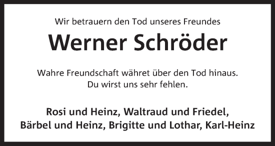 Anzeige von Werner Schröder von Mindener Tageblatt