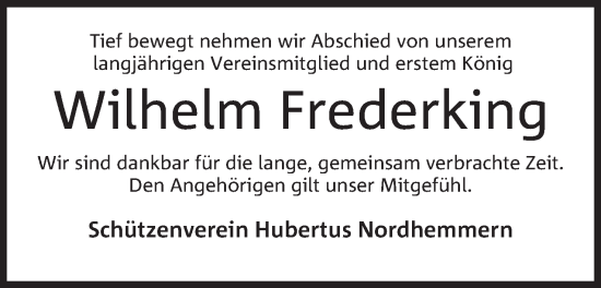 Anzeige von Wilhelm Frederking von Mindener Tageblatt