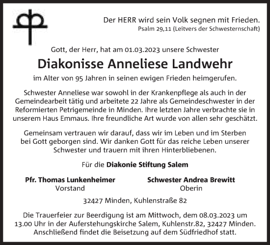 Anzeige von Anneliese Landwehr von Mindener Tageblatt