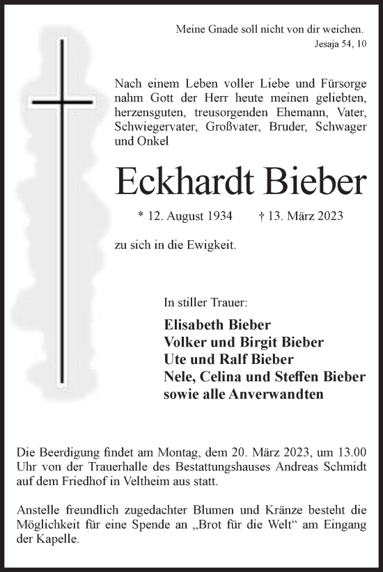 Anzeige von Eckhardt Bieber von Mindener Tageblatt