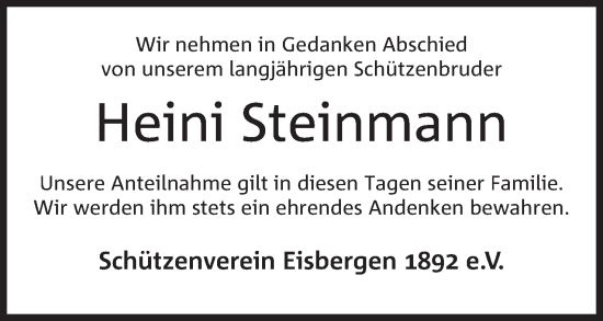 Anzeige von Heini Steinmann von Mindener Tageblatt