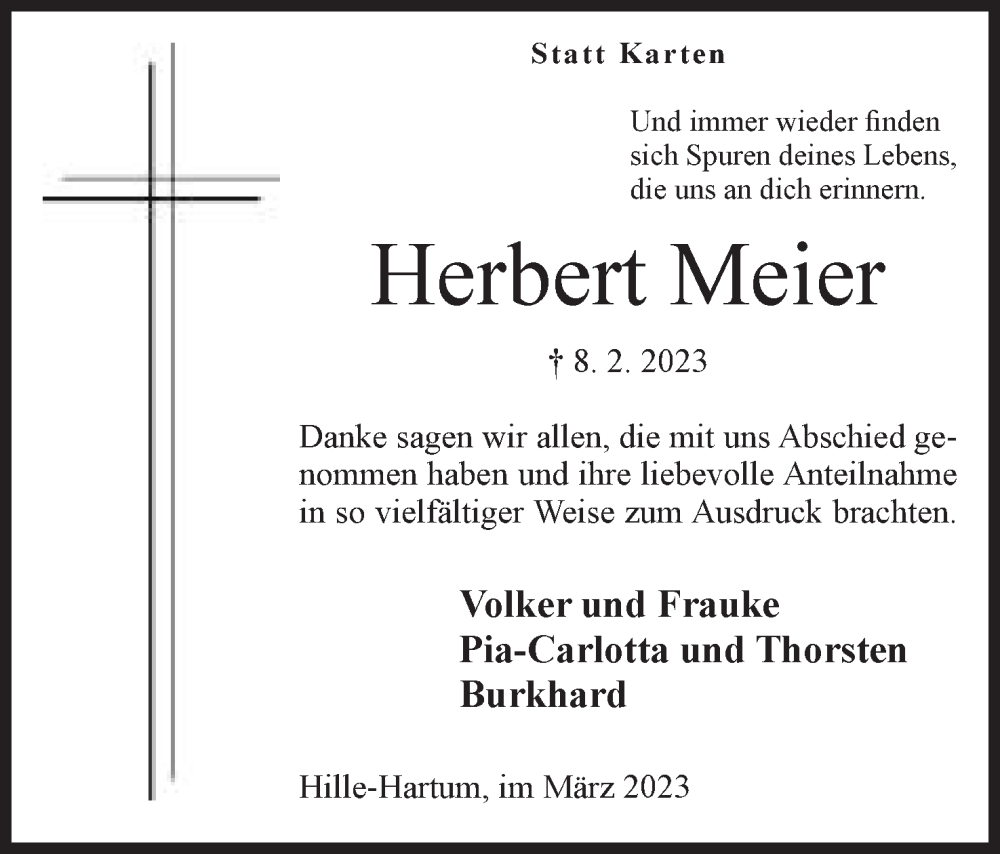  Traueranzeige für Herbert Meier vom 18.03.2023 aus Mindener Tageblatt