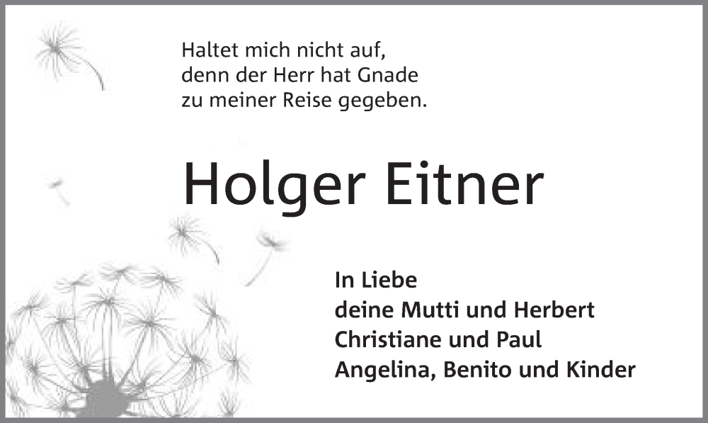  Traueranzeige für Holger Eitner vom 25.03.2023 aus Mindener Tageblatt