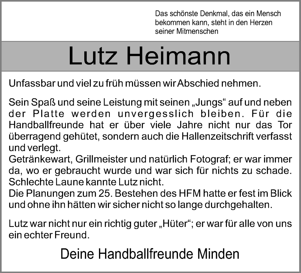  Traueranzeige für Lutz Heimann vom 11.03.2023 aus Mindener Tageblatt