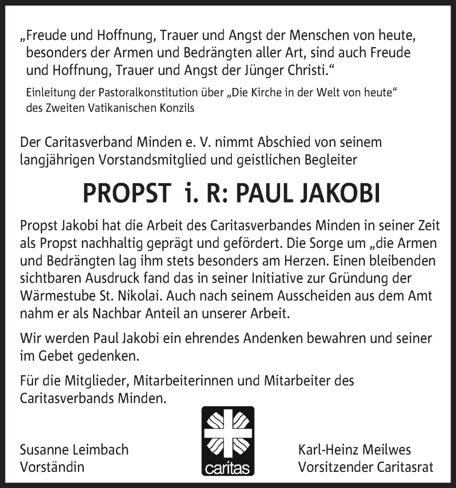  Traueranzeige für Paul Jakobi vom 18.03.2023 aus Mindener Tageblatt