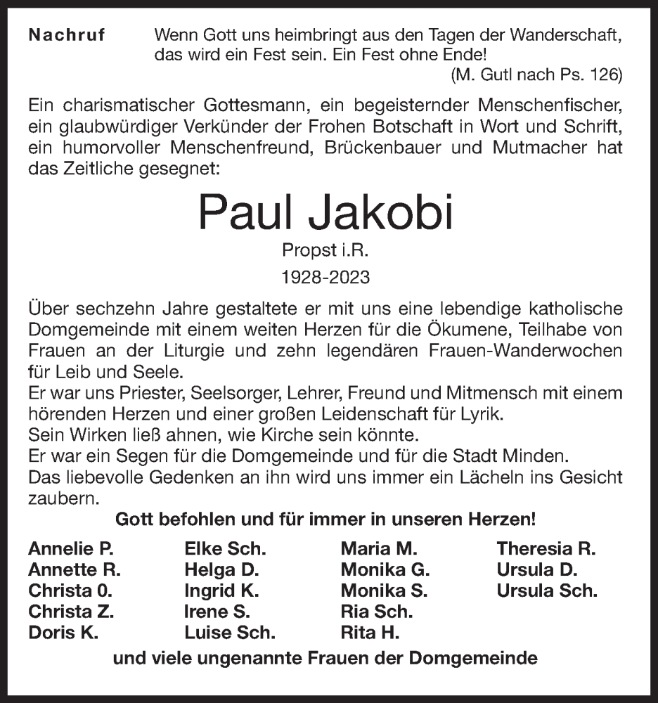  Traueranzeige für Paul Jakobi vom 24.03.2023 aus Mindener Tageblatt