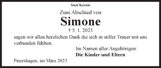 Anzeige von Simone  von Mindener Tageblatt
