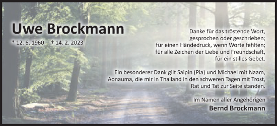 Anzeige von Uwe Brockmann von Mindener Tageblatt