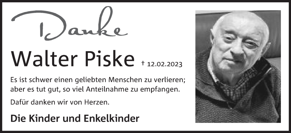  Traueranzeige für Walter Piske vom 18.03.2023 aus Mindener Tageblatt
