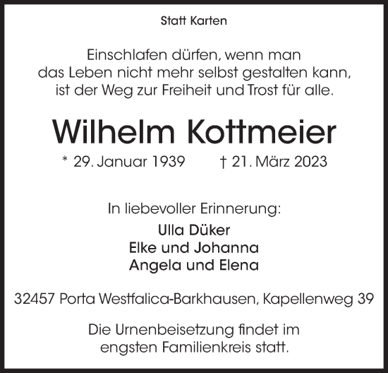 Anzeige von Wilhelm Kottmeier von Mindener Tageblatt