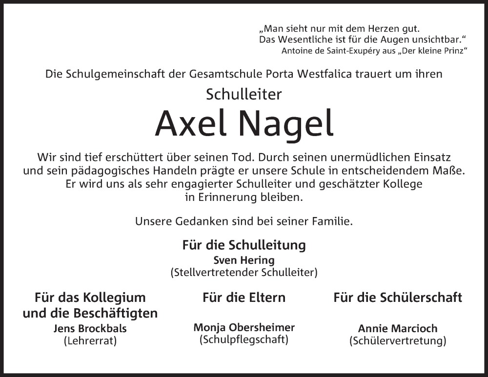  Traueranzeige für Axel Nagel vom 01.04.2023 aus Mindener Tageblatt